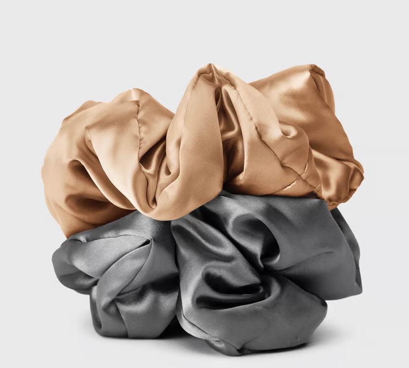 Kitsch Beauty Satin Pillow Scrunchies (Charcoal/Gold)